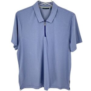 Perry Ellis Mens Polo Shirt Blue Geometric Print Short Sleeve Golf Zip Neck‎ XXL